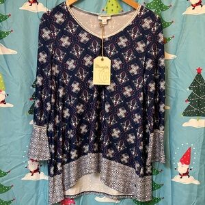 Wrangler Navy and White Geometric Blouse